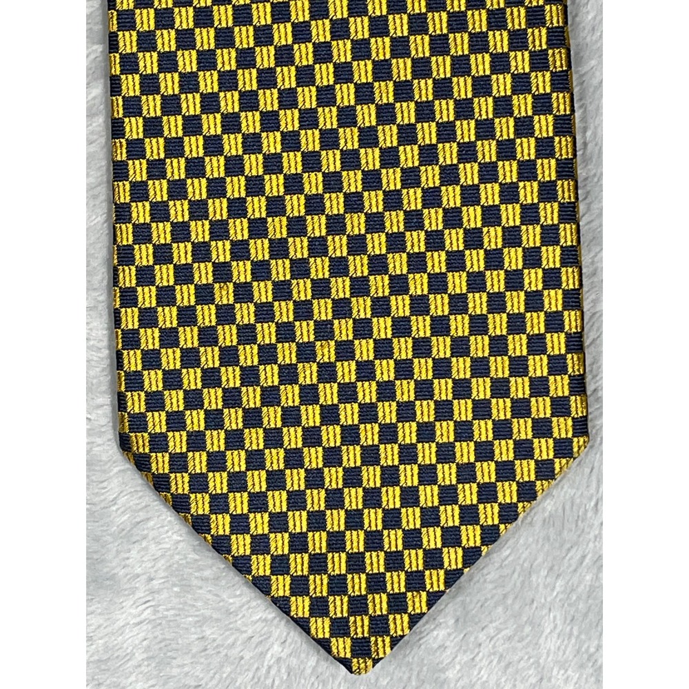 Brooks Brothers Basics Silk Tie Yellow Navy Check Pattern 3.5x60